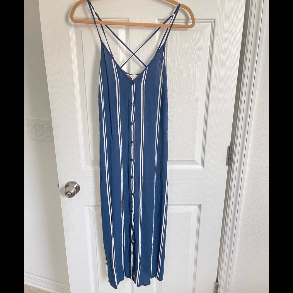 Blue and white spaghetti dress
